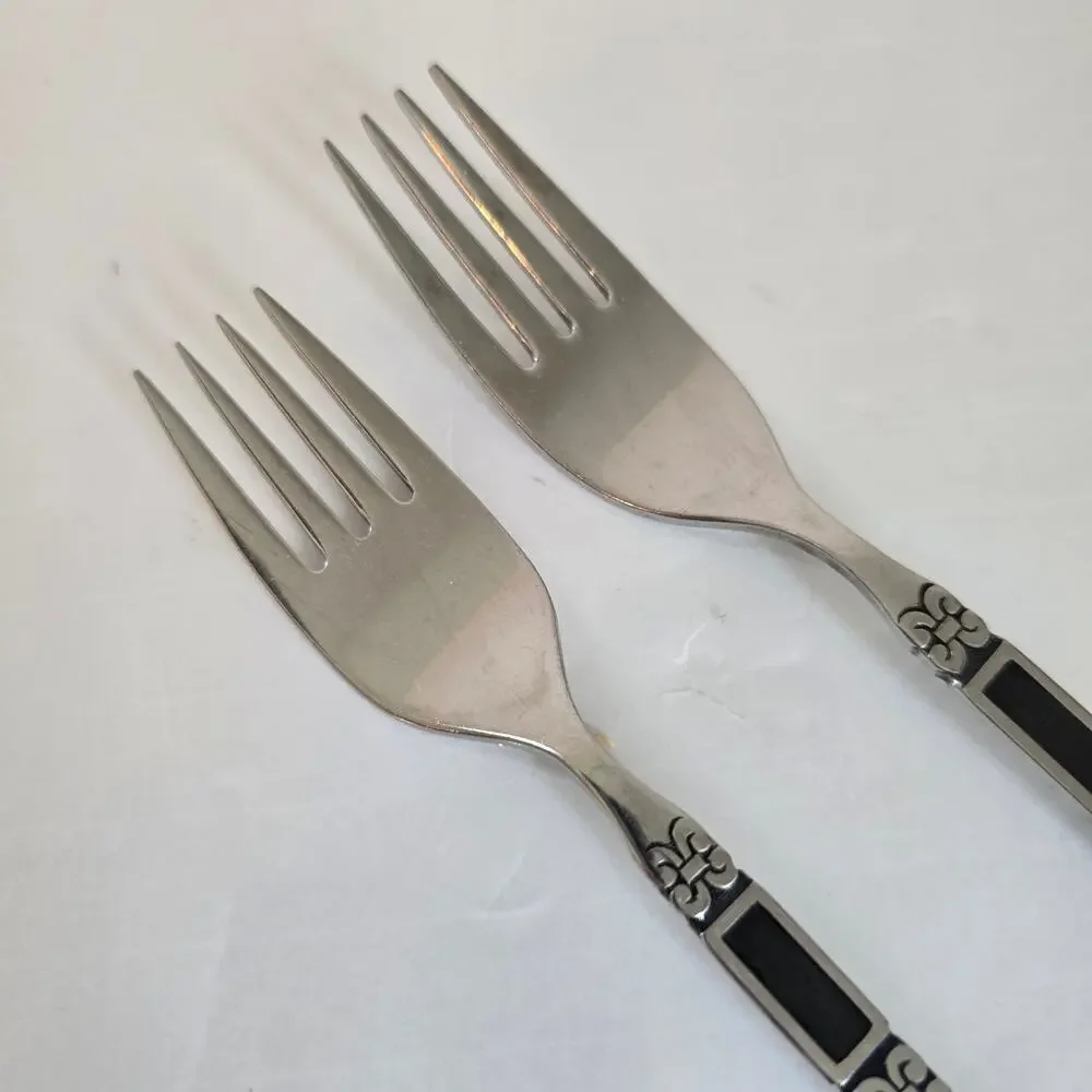 Oneida Community Stainless Salad/Dinner Fork Madrid Black Accents Mid Century